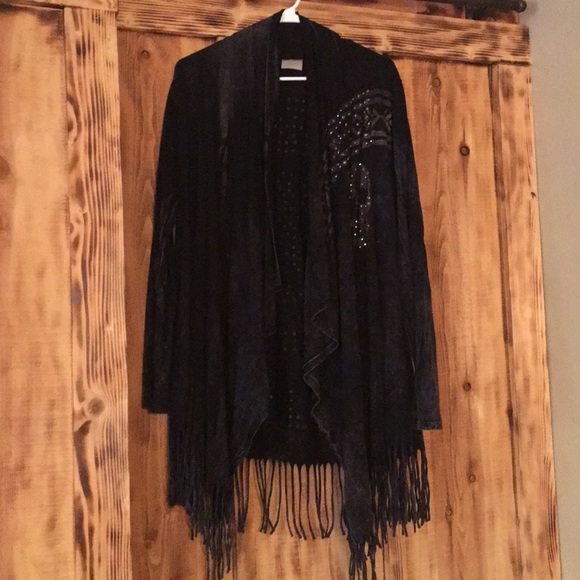 Sweaters - Rhinestone skull Fringe cardigan sweater large Sweaters - Rhinestone skull Fringe cardigan sweater large